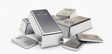 Banking concept. Heap of silver bars